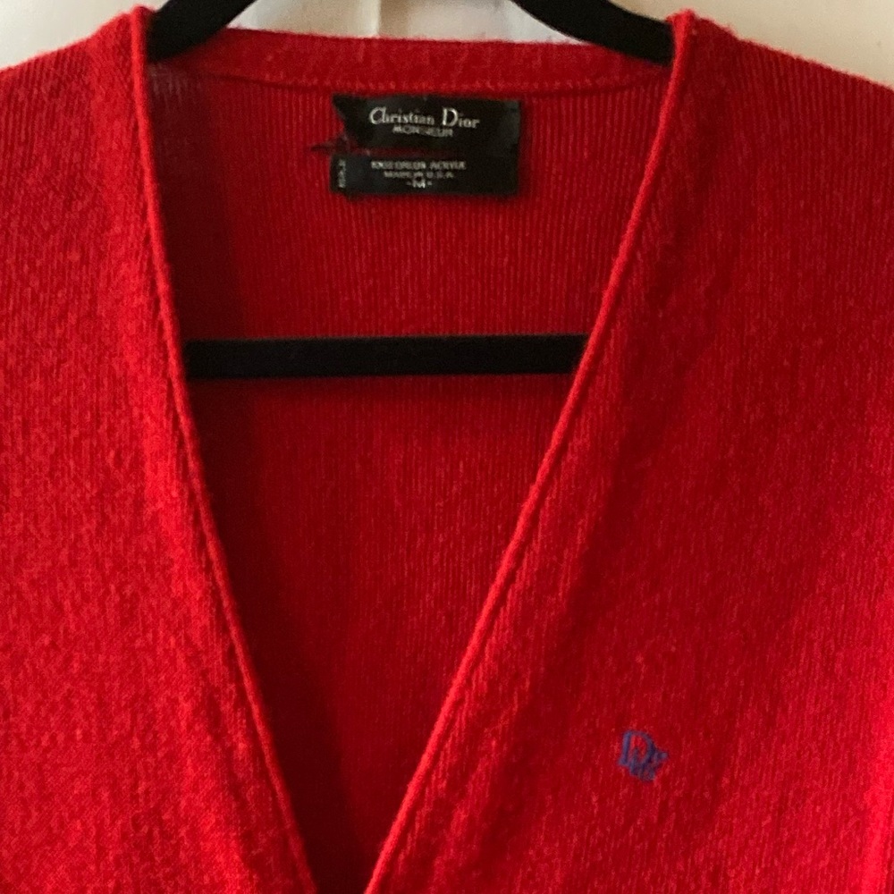 Red Dior vintage Christmas Sweater Cardigan Medium